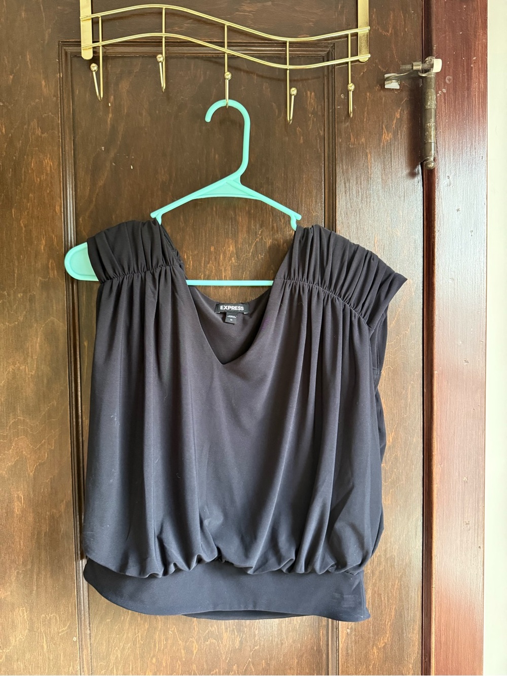 Express Black V-Neck Blouson Cap Sleeve Top